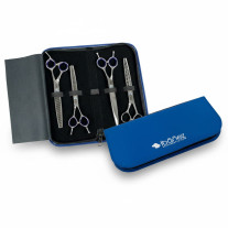 Funda profesional azul para 4 tijeras grooming piel sintética