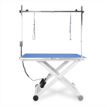 Mesa eléctrica Elegance azul con ruedas para peluquería canina