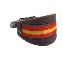 Collar de cuero bandera España artesano para galgo