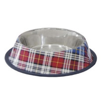 Comedero bebedero diseño cuadro escocés rojo para perros