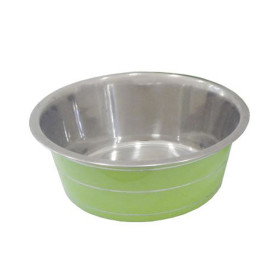 Comedero bebedero acero inoxidable verde con líneas para perros 