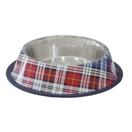Comedero bebedero diseño cuadro escocés rojo para perros