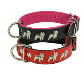 Collar piel Bulldog Francés ROJO-NEGRO - 65CM  | comprar collar bulldog frances | Precio collar bulldog frances | mejor collar bulldog frances