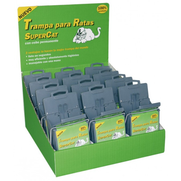 Expositor de 12 Trampas para ratas eficaz Supercat con cebo permanente